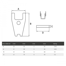 Kit de réparation crochet linguet Inox - Dimensions
